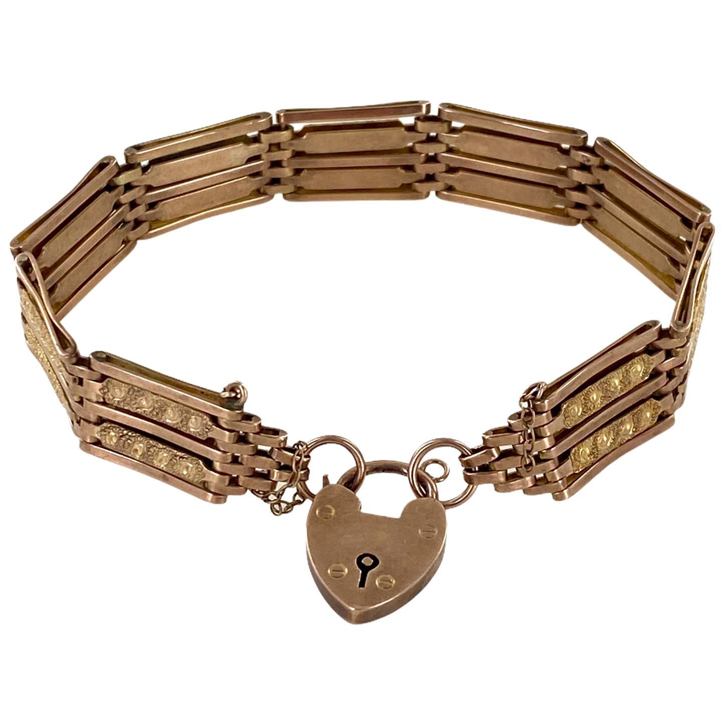 Victorian French Expandable Gate Link Turquoise Gold Bracelet For Sale