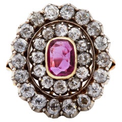Viktorianischer GCS Burma-Cluster-Ring, unbehandelter Rubin, Diamant, 18 Karat Gold, Silber