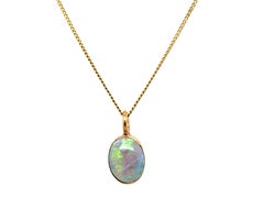 Viktorianische Opal-Halskette in Edelsteinqualität mit Anhänger 14K Gelbgold Oval Cabochon