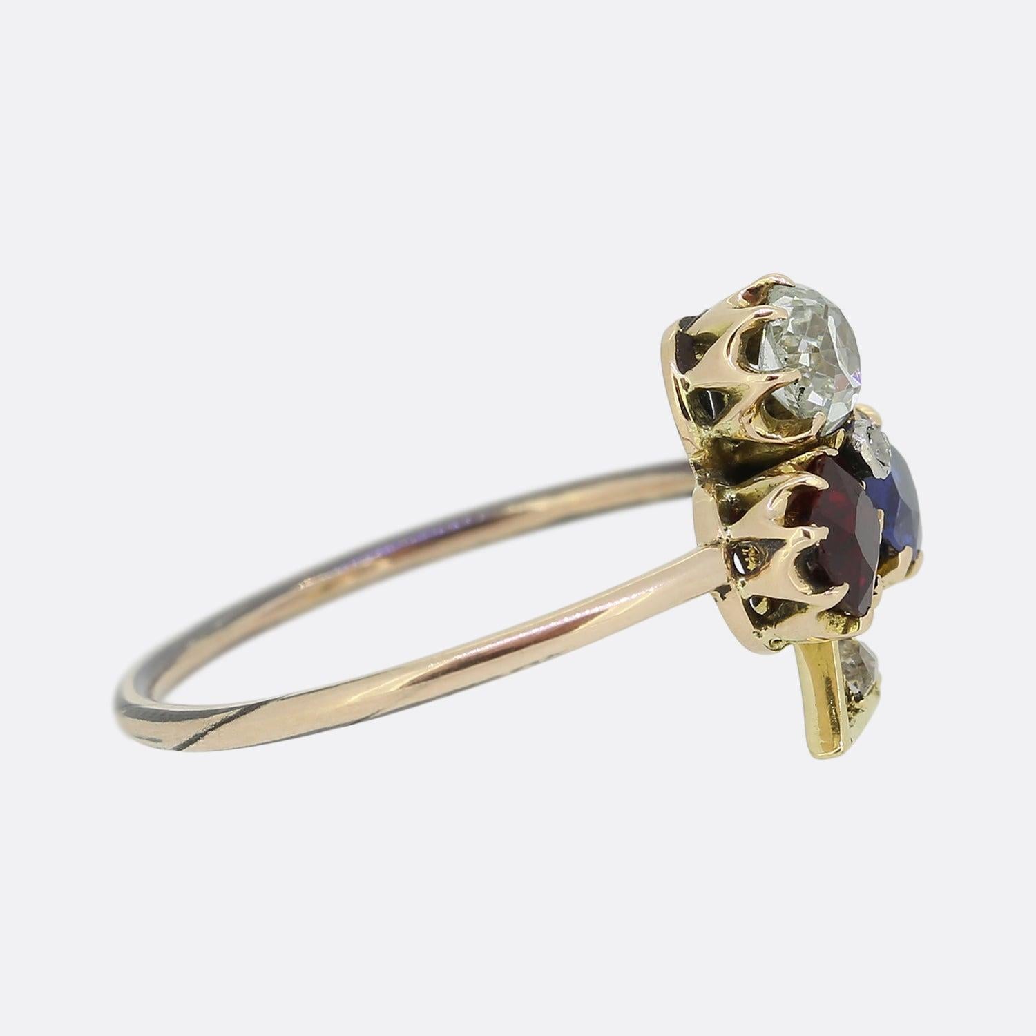 Round Cut Victorian Gem Set Clover Ring For Sale