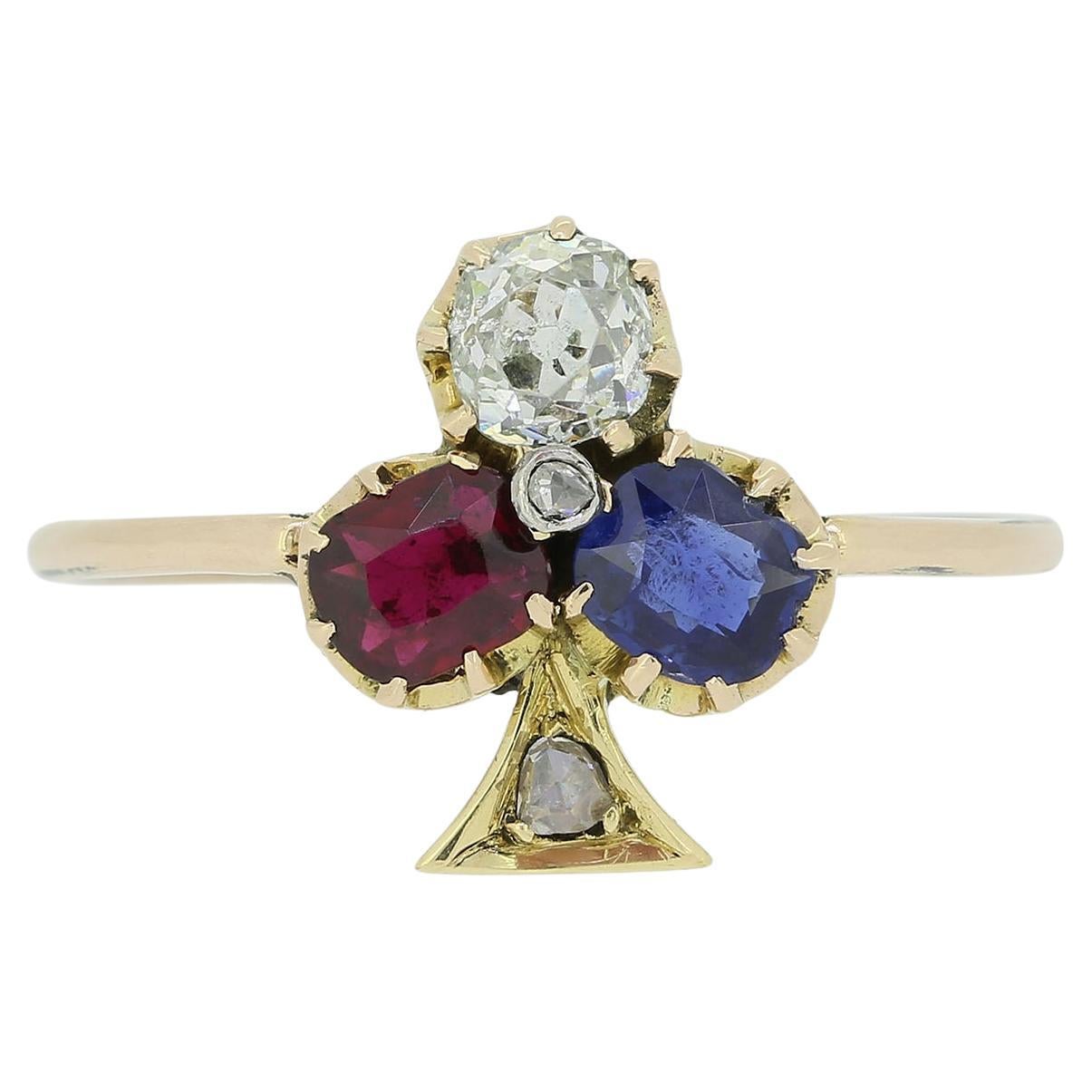Victorian Gem Set Clover Ring For Sale
