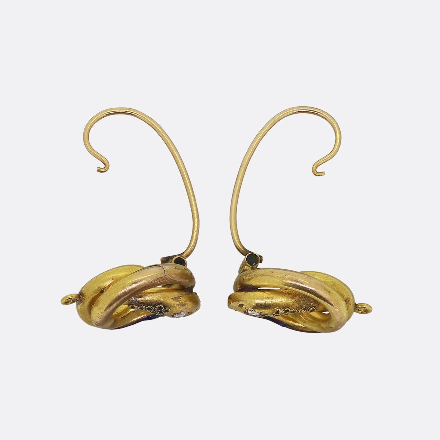 Victorian Gem Set Enamelled Snake Earrings In Good Condition In London, GB