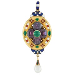 Antique Victorian Gem-Set Gold Holbeinesque Pendant