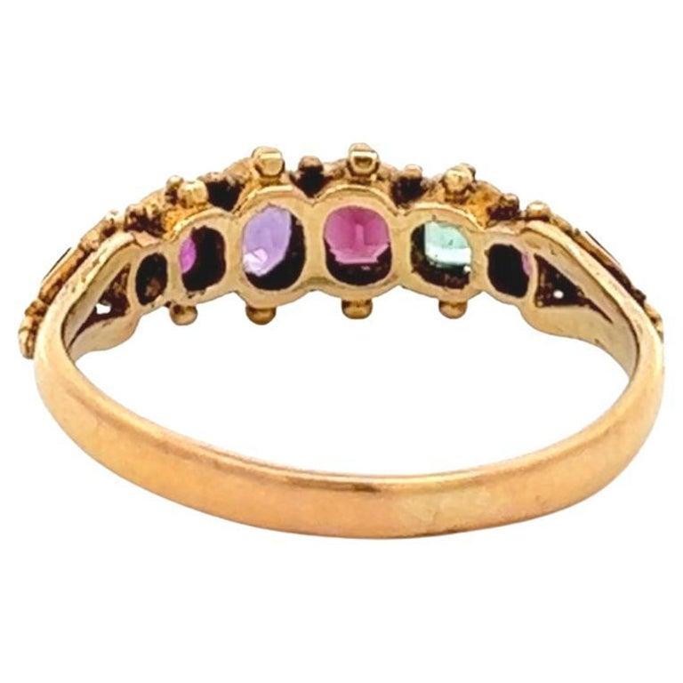 Old Mine Cut Victorian Gemstone 14k Yellow Gold Acrostic “Regard” Ring