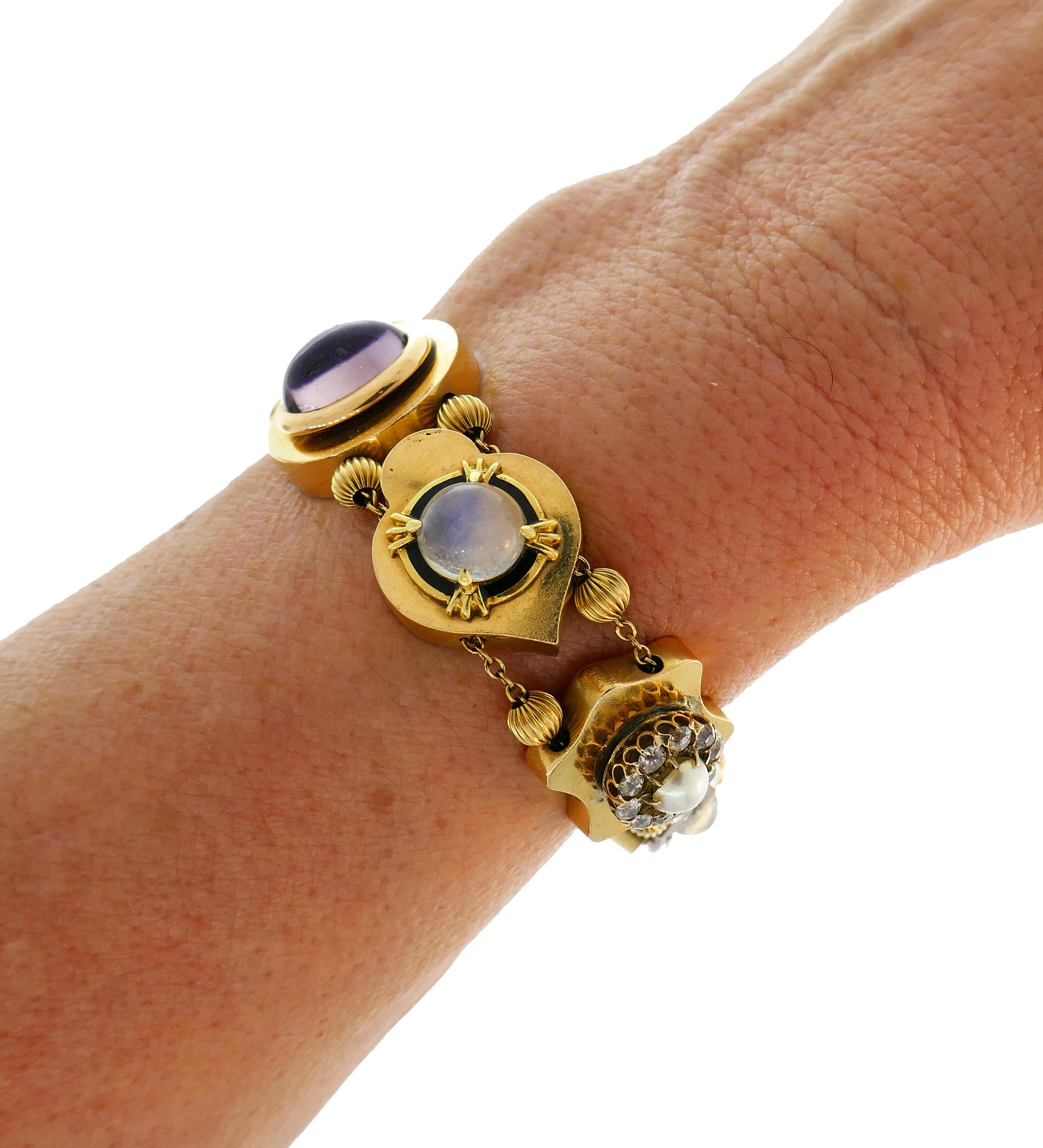 Men's Victorian Gemstones Gold Slide Bracelet