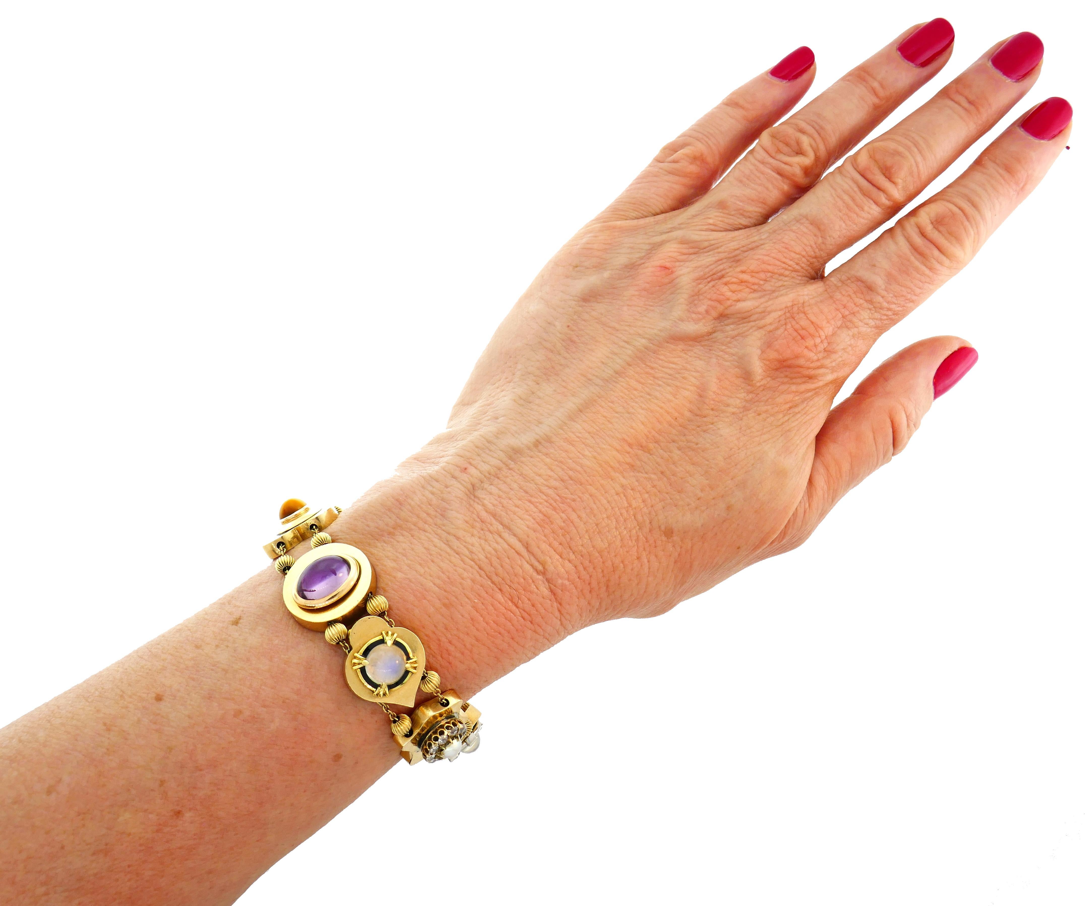 Victorian Gemstones Gold Slide Bracelet In Good Condition In Beverly Hills, CA