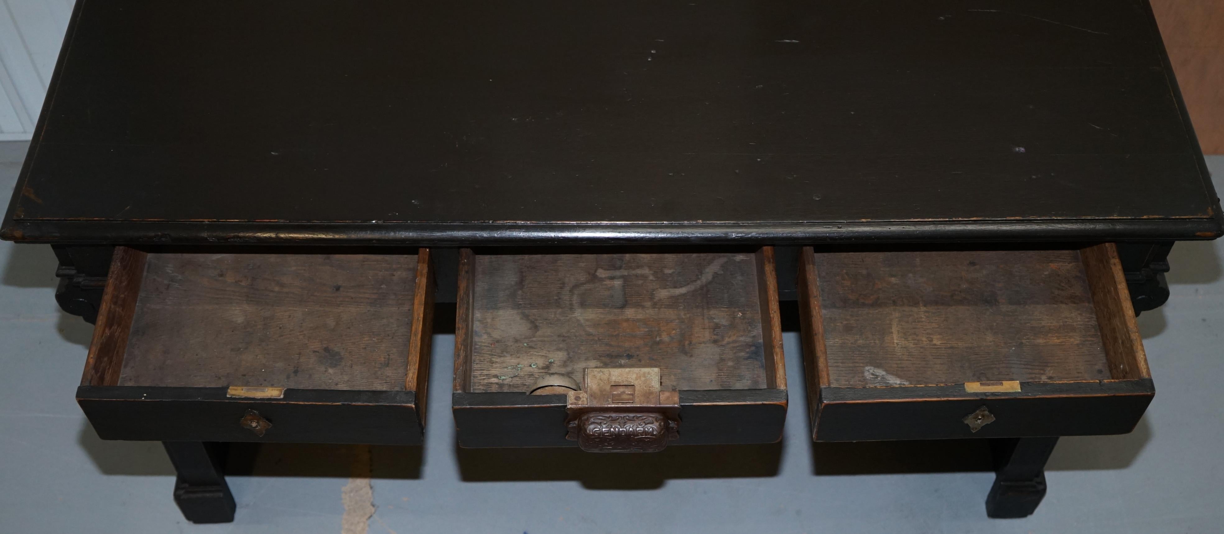 Victorian Gendarm Ebonised Haberdashery Shop Counter Desk Alarmed till Drawer 10