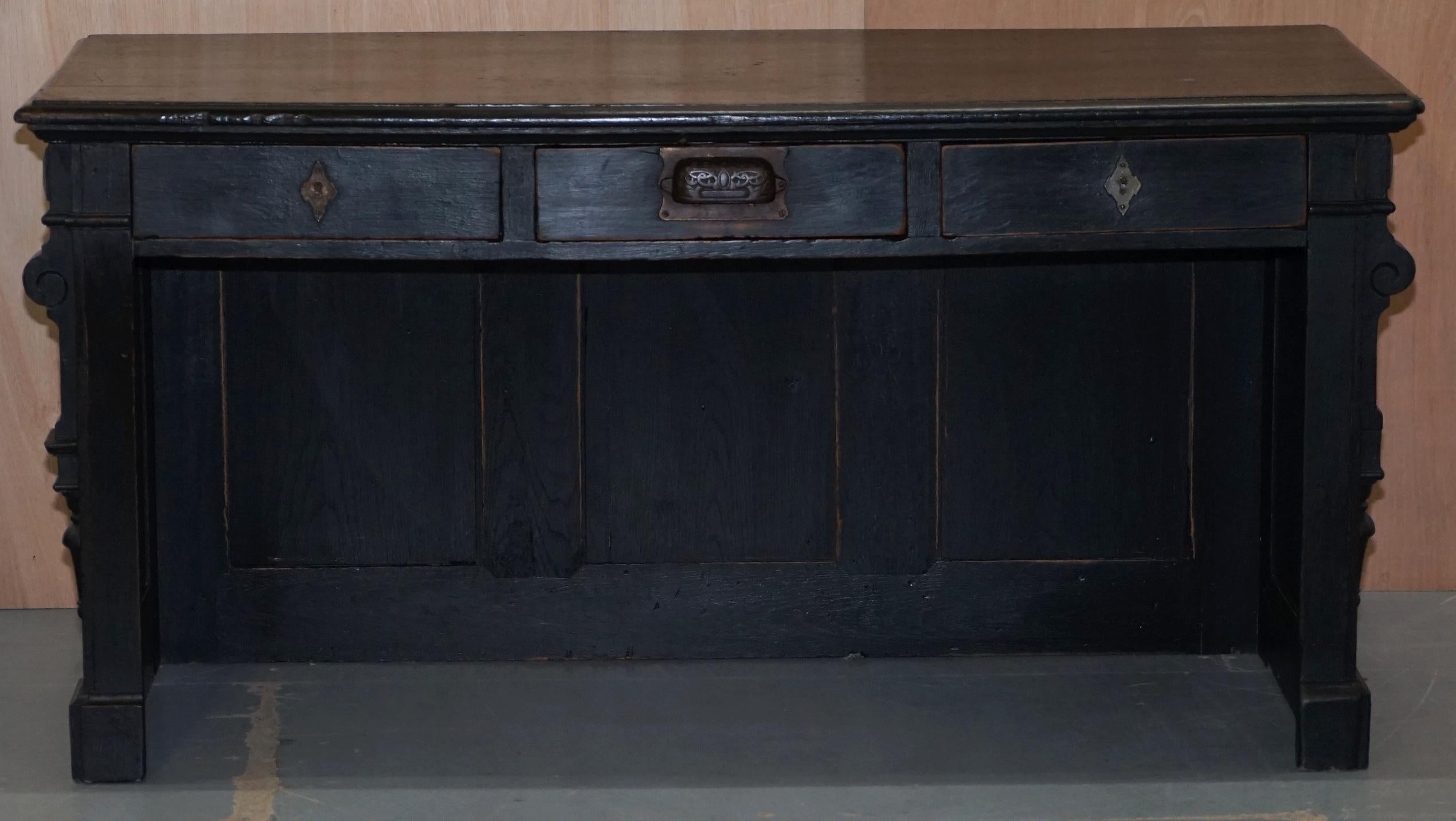 English Victorian Gendarm Ebonised Haberdashery Shop Counter Desk Alarmed till Drawer