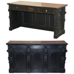 Victorian Gendarm Ebonised Haberdashery Shop Counter Desk Alarmed till Drawer