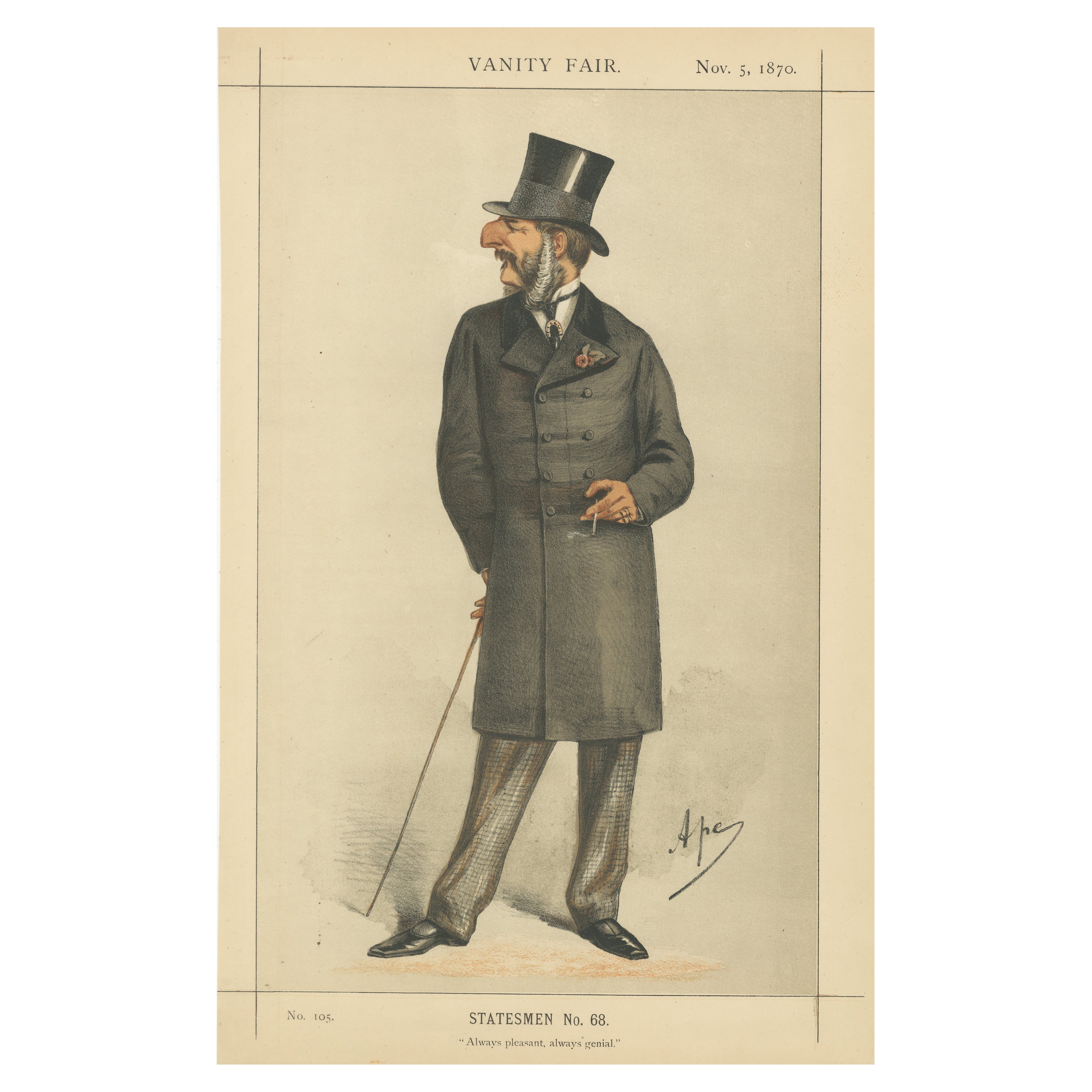 Victorian Gentleman with Cane – Vanity Fair Statesmen No. 68, 1870