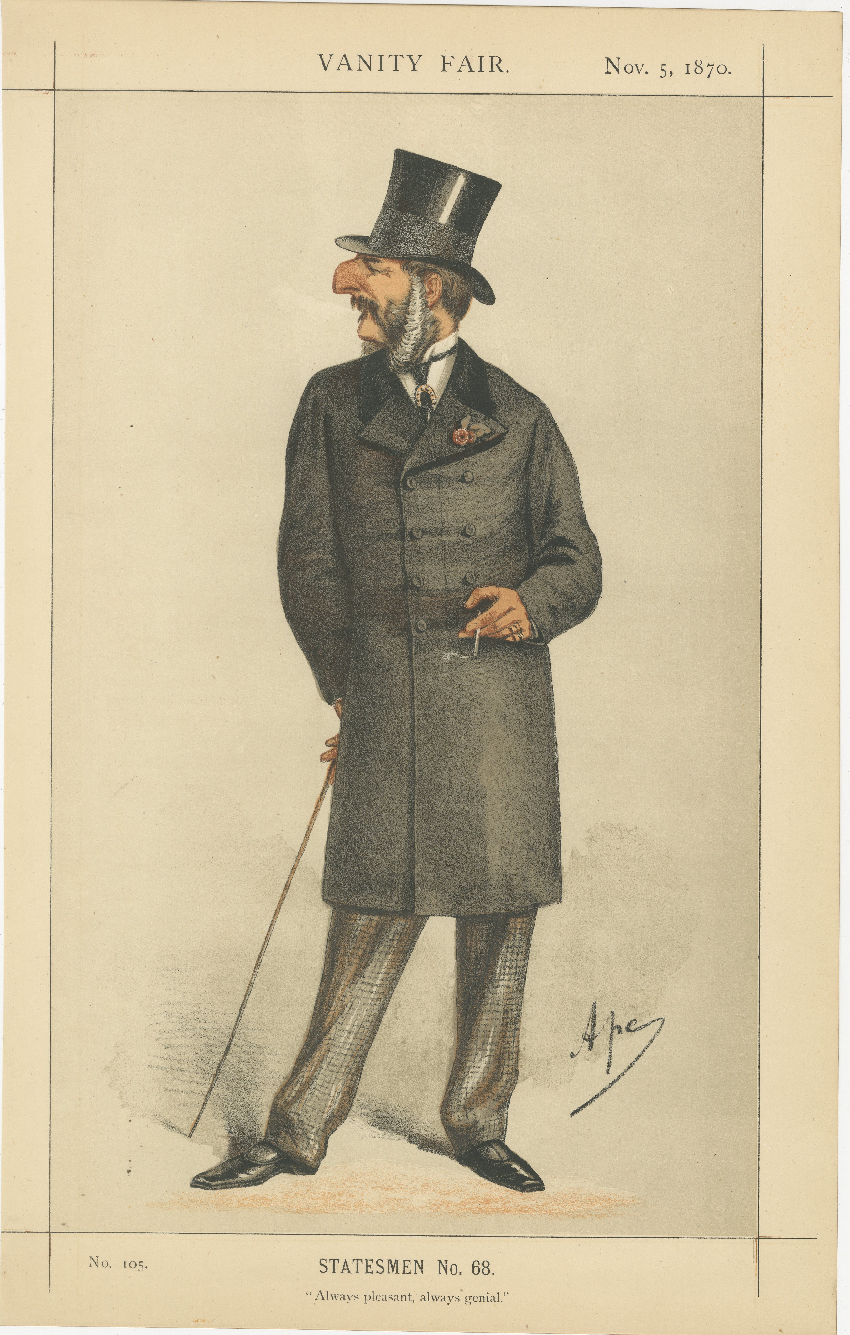 Victorian Gentleman with Cane – Vanity Fair Statesmen No. 68, 1870