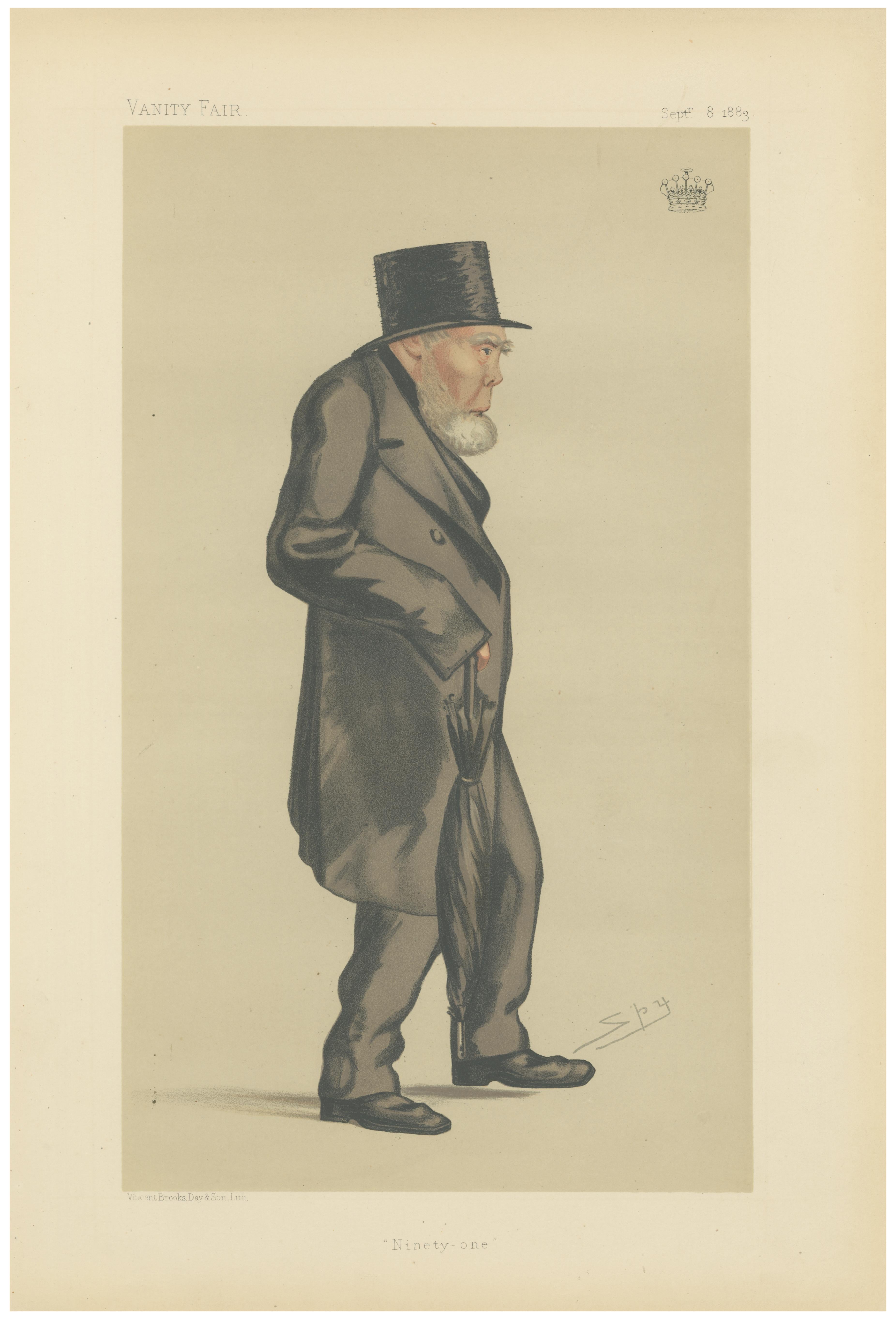 Victorian Gentleman with Umbrella – Vanity Fair “Ninety-one” Spy Cartoon 1883