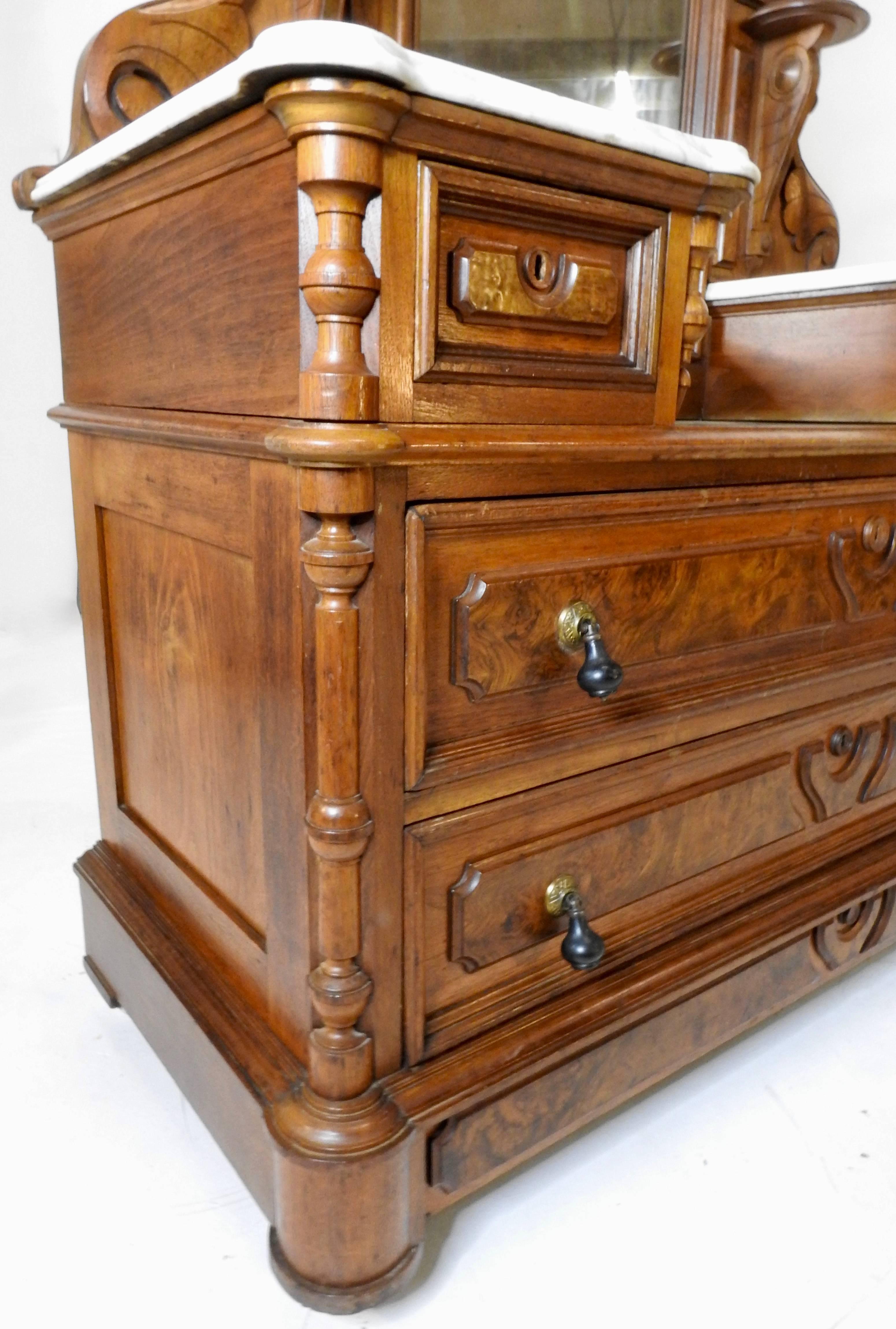 American Victorian Gentleman's Dresser with Marble Tops For Sale