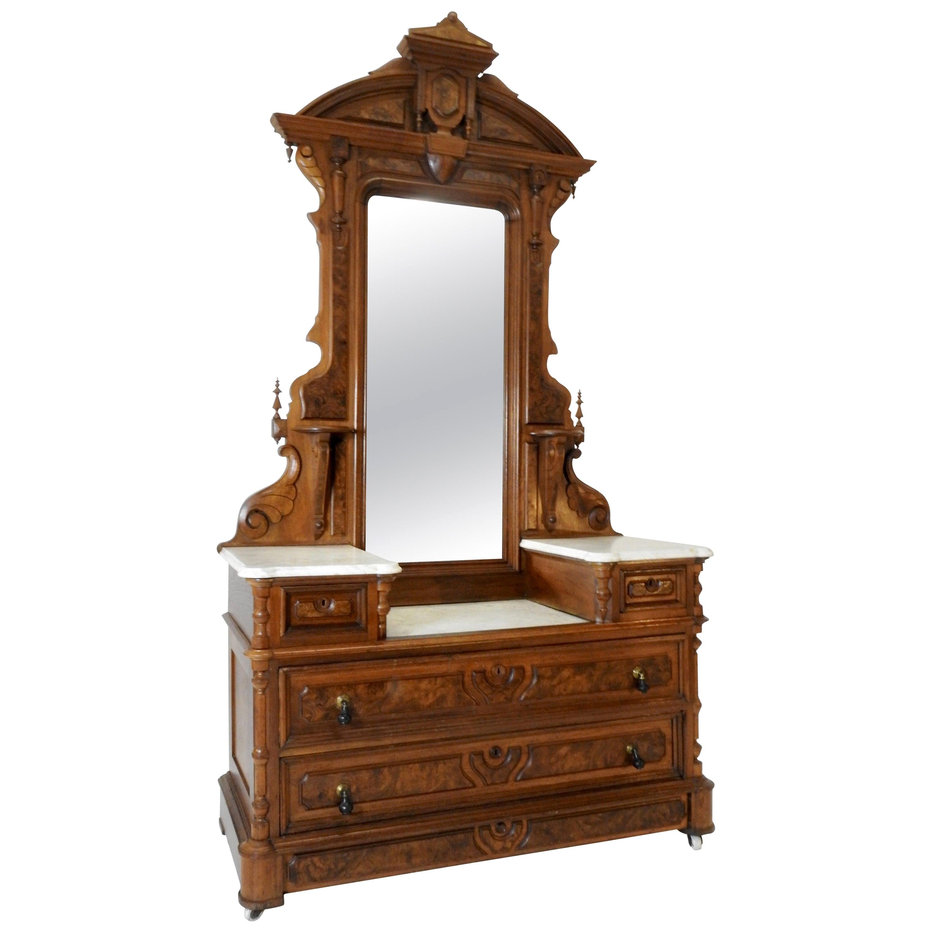 Victorian Gentleman's Dresser with Marble Tops For Sale