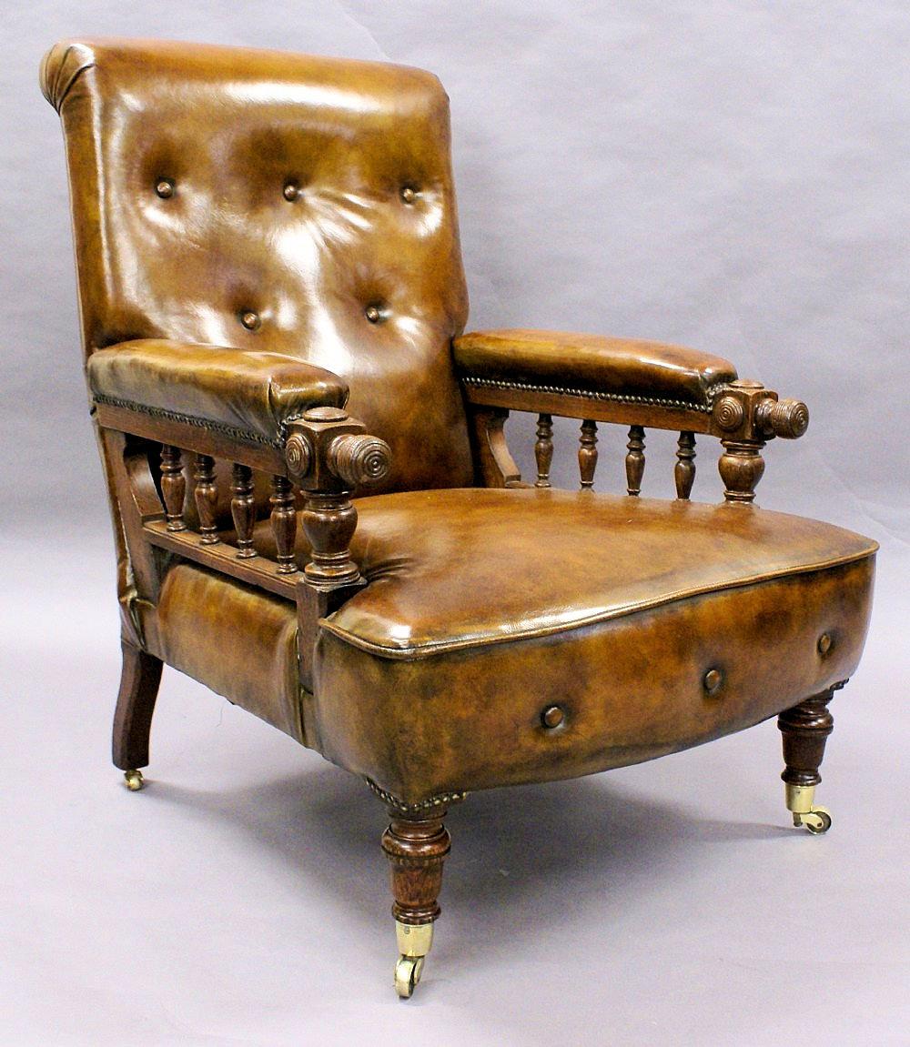 English Victorian Gentlemen’s Reclining Leather Armchair