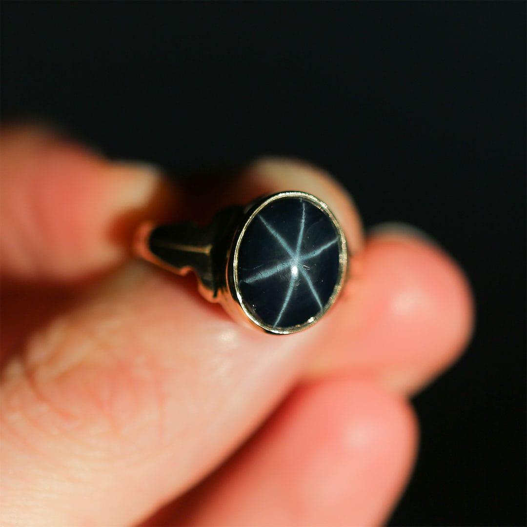 Victorian Gents 9ct Gold Blue Synthetic Star Sapphire Signet Ring, Circa 1900 6
