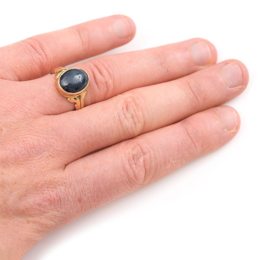 Victorian Gents 9ct Gold Blue Synthetic Star Sapphire Signet Ring, Circa 1900 7