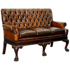 Antique Victorian Georgian Irish Brown Leather Chesterfield Sofa Lion Hairy Paw Feet