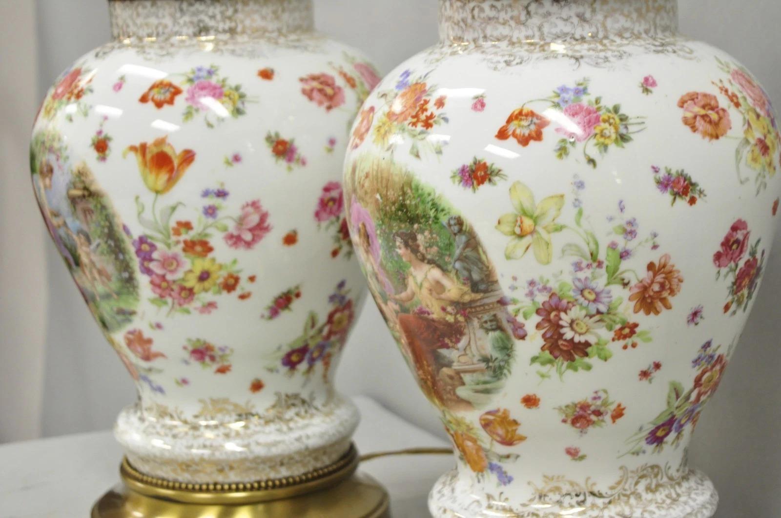 Vase Victorien en Porcelaine Allemande Meissen Porcelain attr. Paire de lampes de table françaises en vente 6