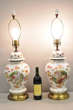 Victorian German Porcelain Ginger Jar Vase Meissen attr. French Table Lamp Pair