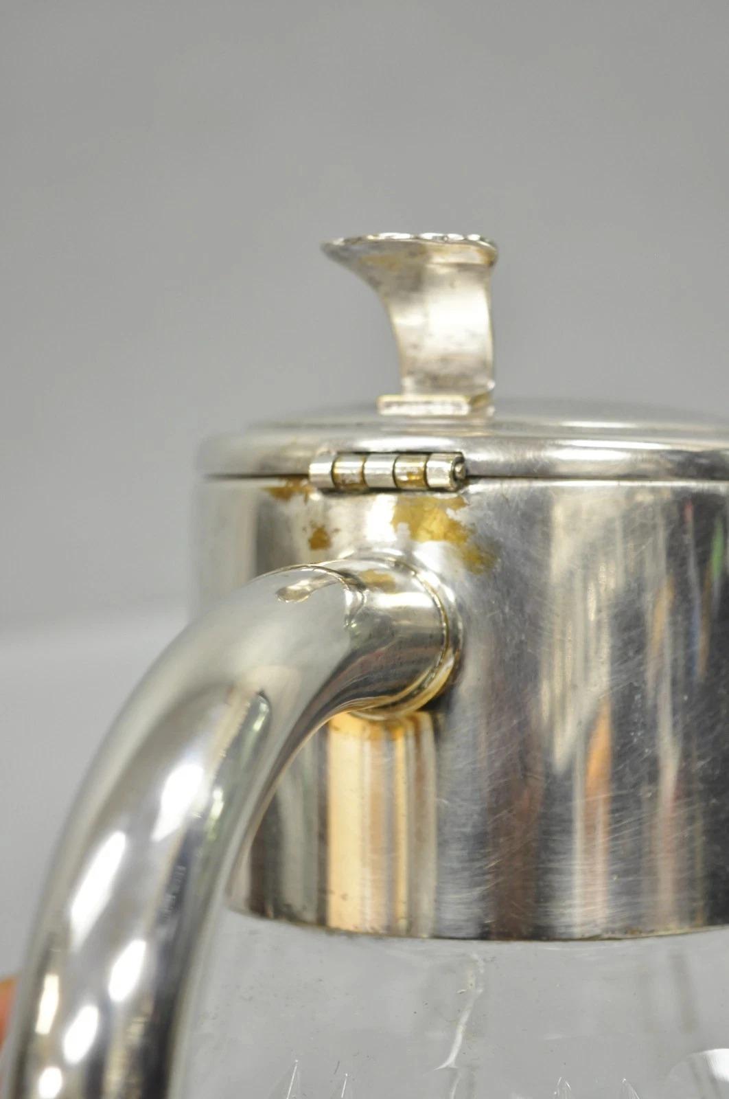Victorian German Silver Plated Bulbous Cut Crystal Glass Lemonade Water Pitcher For Sale 5