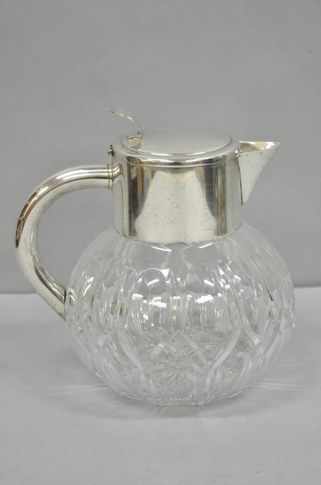 Victorian German Silver Plated Bulbous Cut Crystal Glass Lemonade Water Pitcher For Sale 7