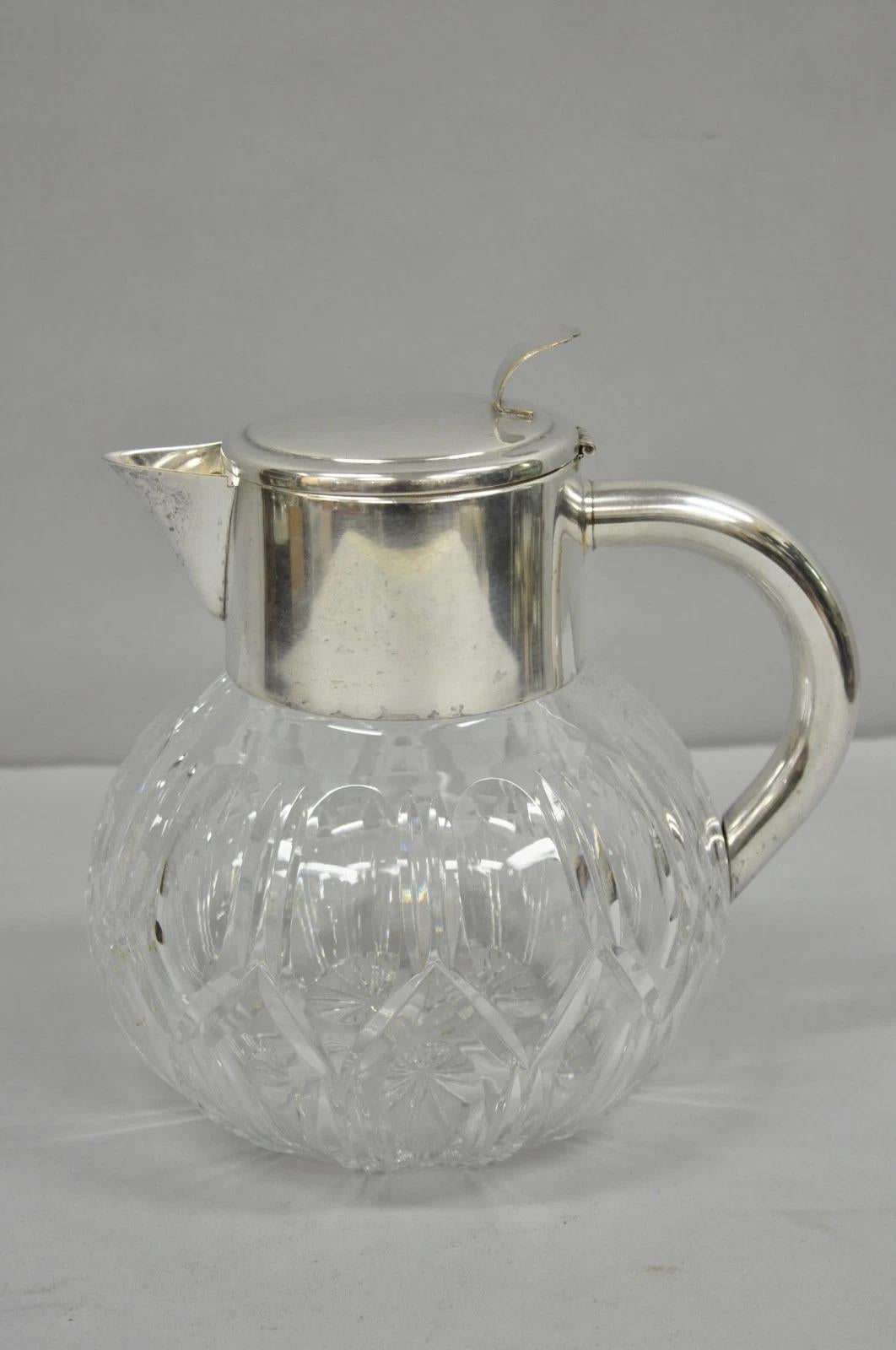 Victorian German Silver Plated Bulbous Cut Crystal Glass Lemonade Water Pitcher For Sale 8