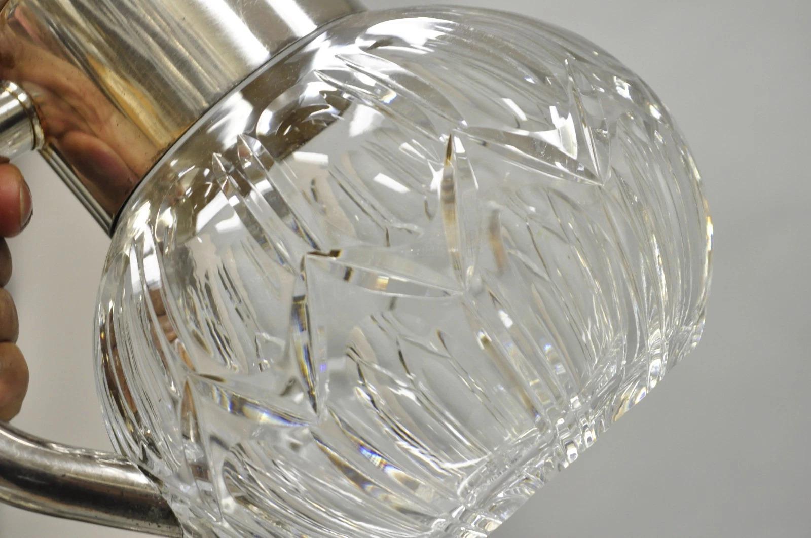 Unknown Victorian German Silver Plated Bulbous Cut Crystal Glass Lemonade Water Pitcher For Sale