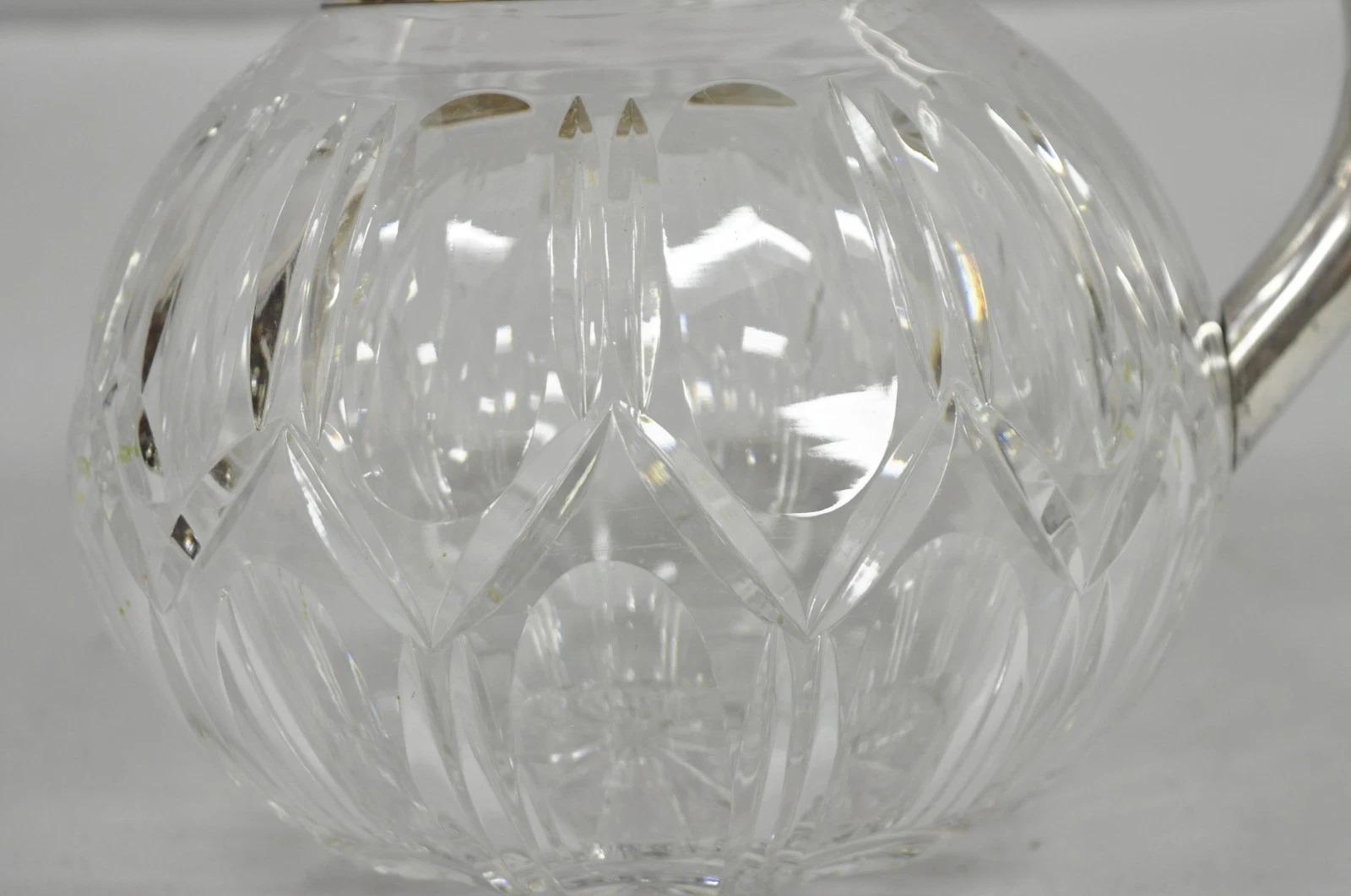Victorian German Silver Plated Bulbous Cut Crystal Glass Lemonade Water Pitcher In Good Condition For Sale In Philadelphia, PA