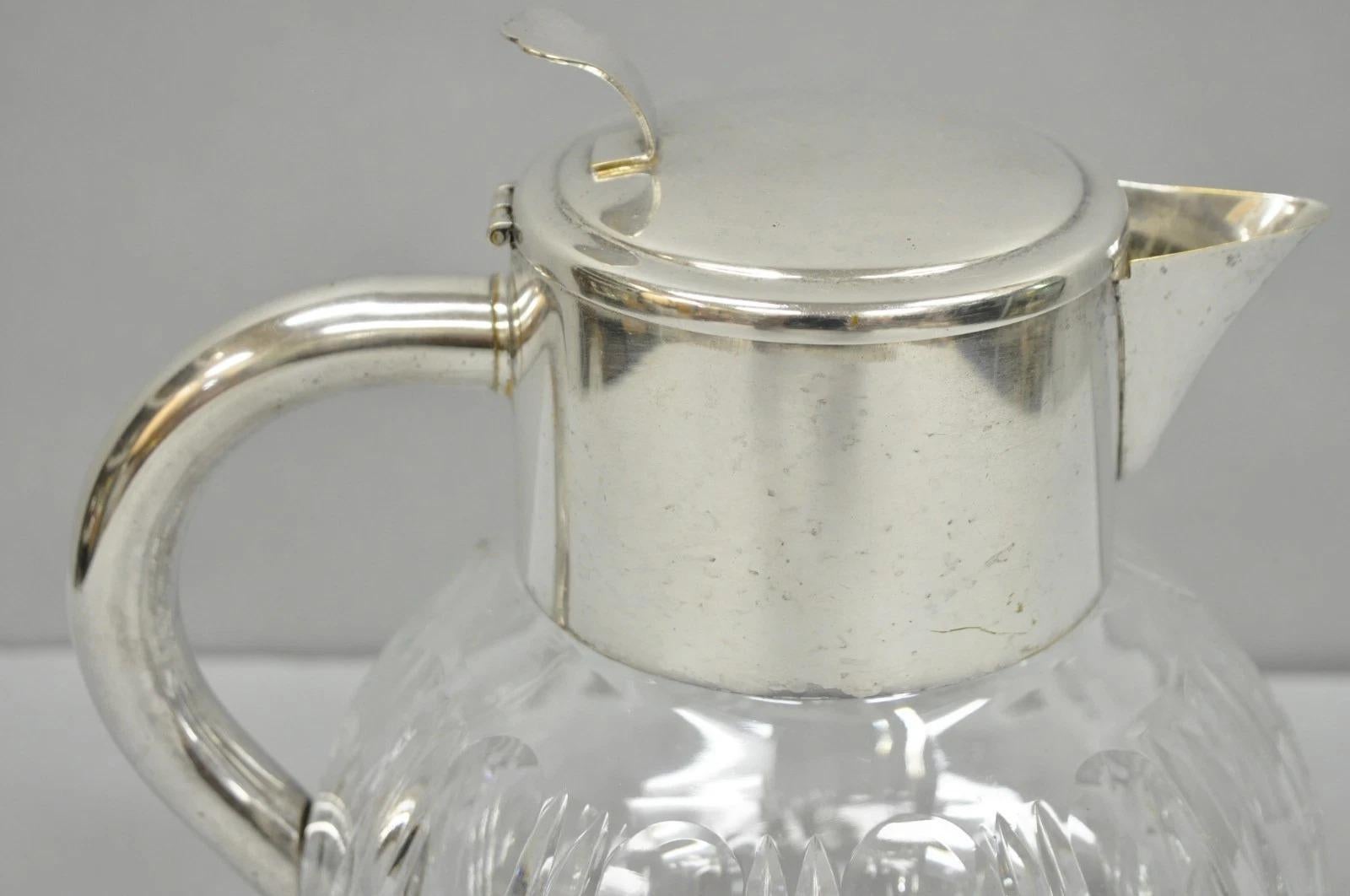 20th Century Victorian German Silver Plated Bulbous Cut Crystal Glass Lemonade Water Pitcher For Sale