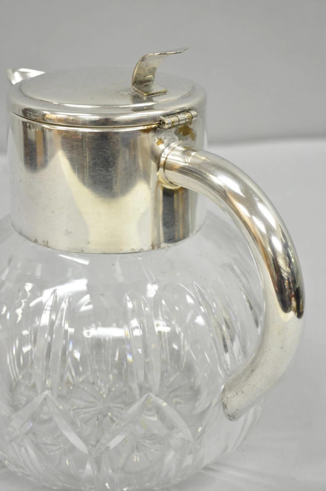 Victorian German Silver Plated Bulbous Cut Crystal Glass Lemonade Water Pitcher For Sale 1