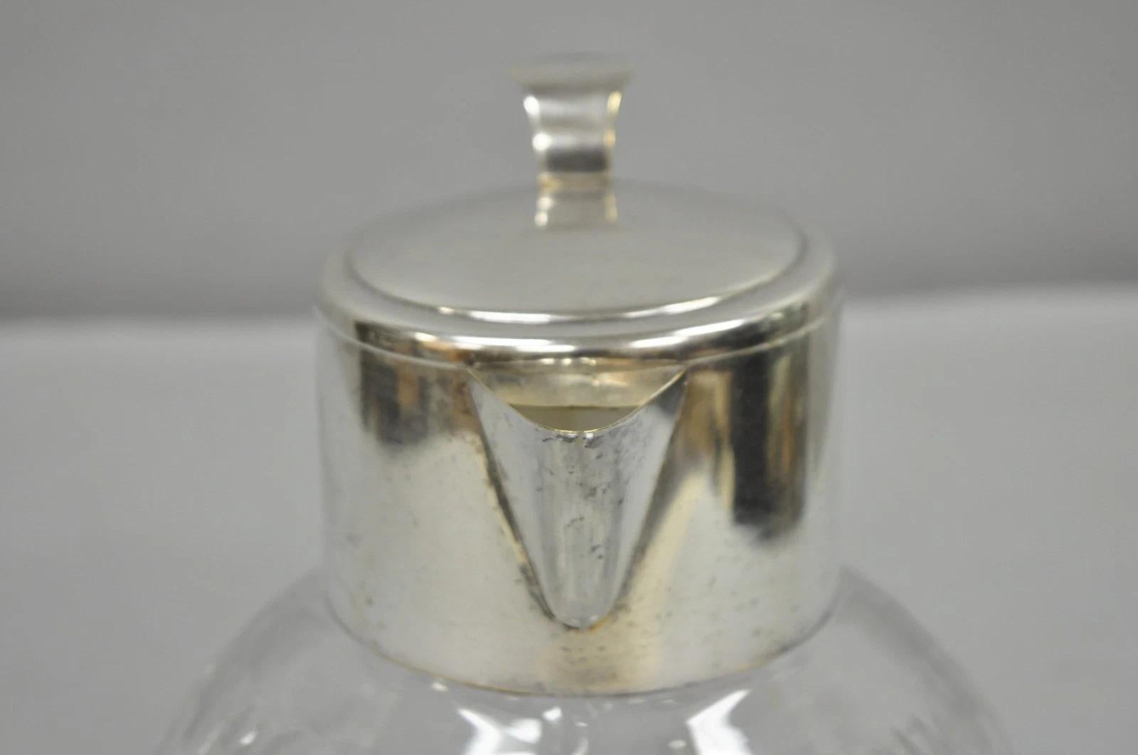 Victorian German Silver Plated Bulbous Cut Crystal Glass Lemonade Water Pitcher For Sale 3