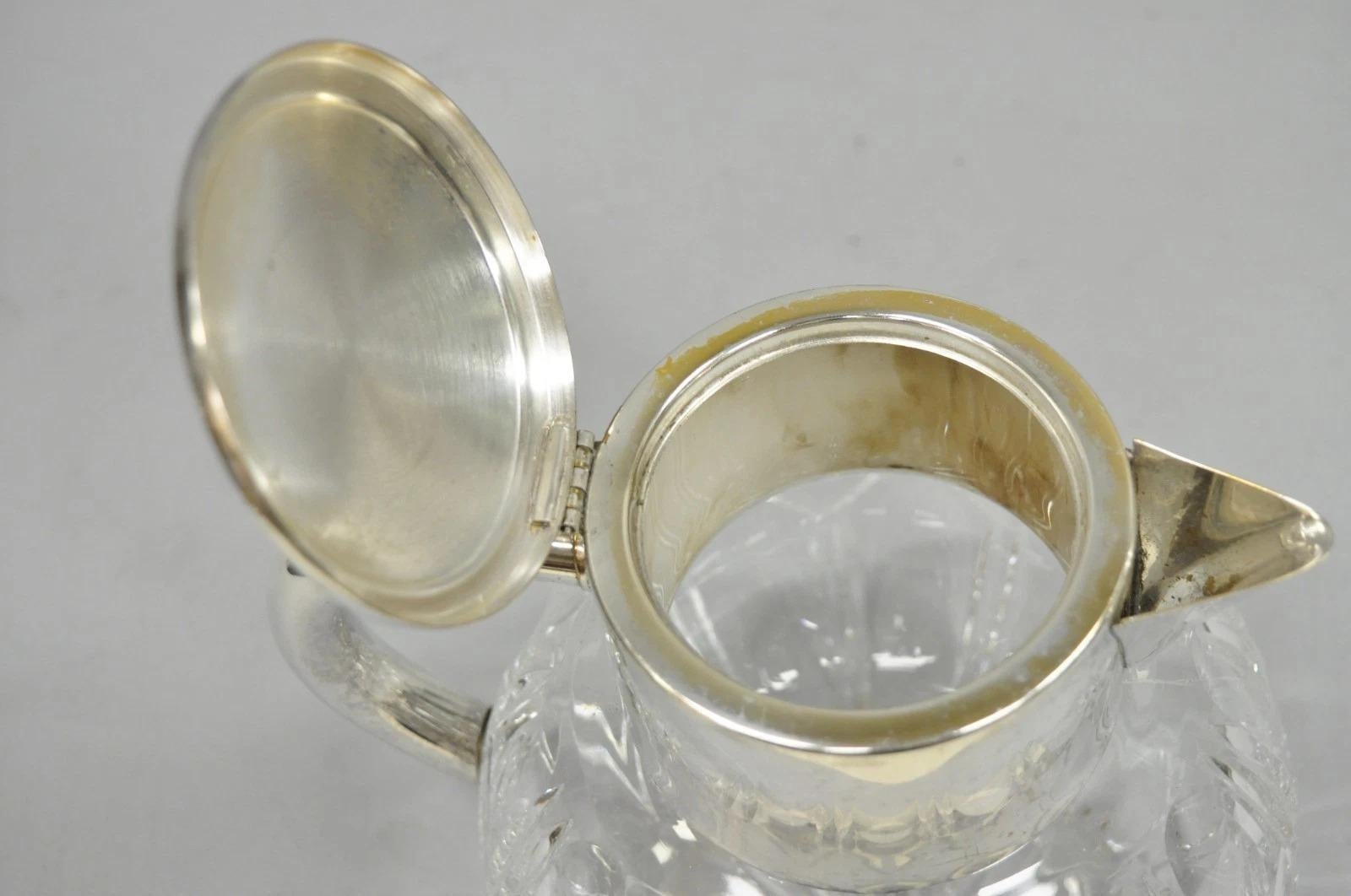Victorian German Silver Plated Bulbous Cut Crystal Glass Lemonade Water Pitcher For Sale 4