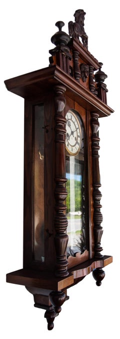 Victorian German Walnut Pendulum Wall Clock, circa 1890s