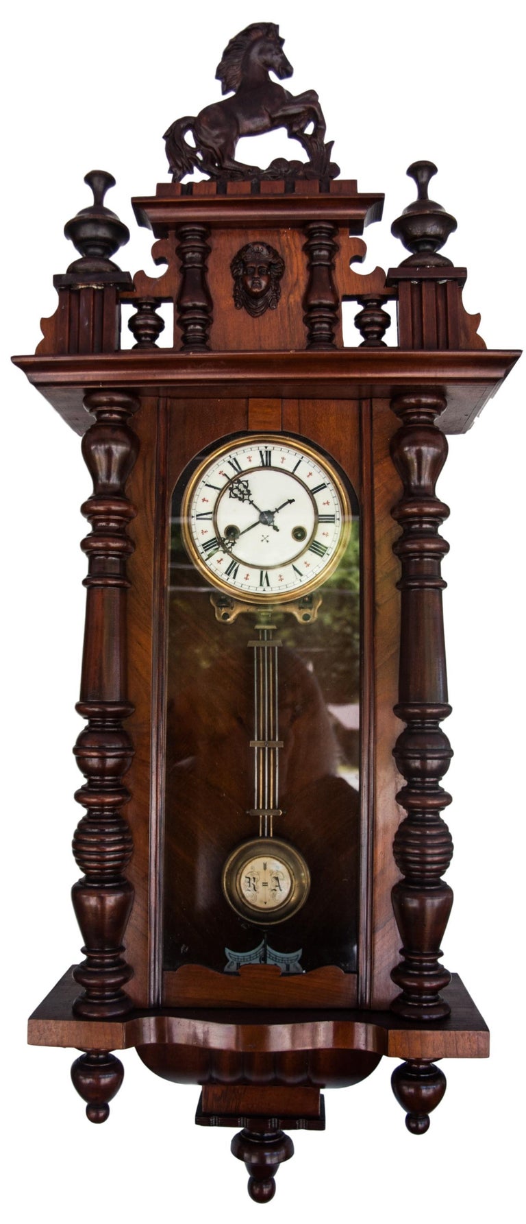 Victorian German Walnut Pendulum Wall Clock, circa 1890s at 1stDibs