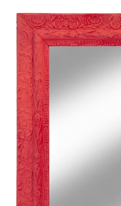 Victorian Gessoed Wood Mirror in Melon/Coral Red