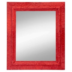 Victorian Gessoed Wood Mirror in Melon/Coral Red