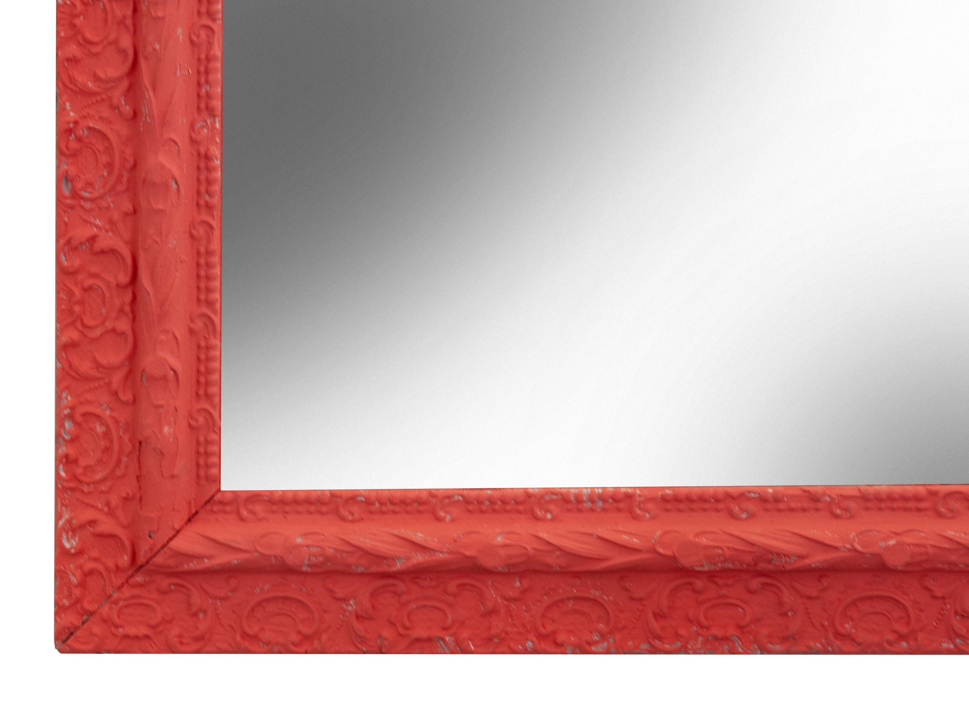 Vittoriano Victorian Gessoed Wood Mirror in Melon Red in vendita