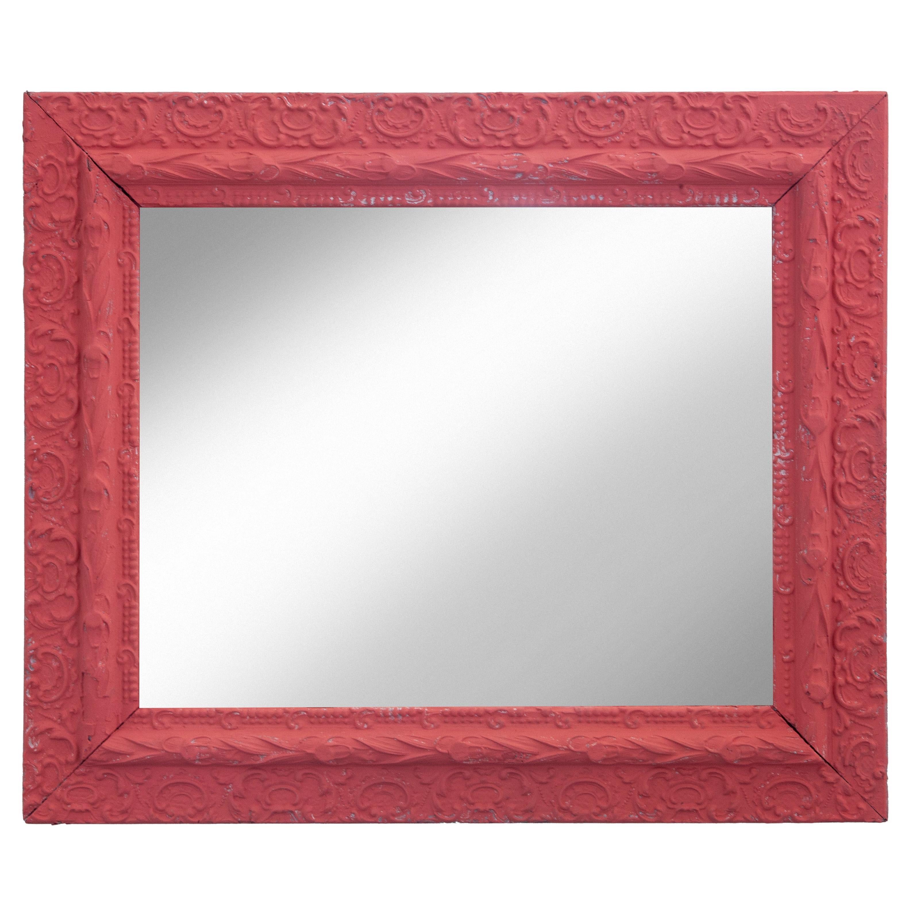 Miroir Victorien en Wood Gessoed en Melon Red