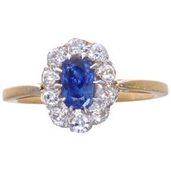 Victorian GIA 0.71 Carat Kashmir No Heat Sapphire Diamond 14 Karat Gold Ring