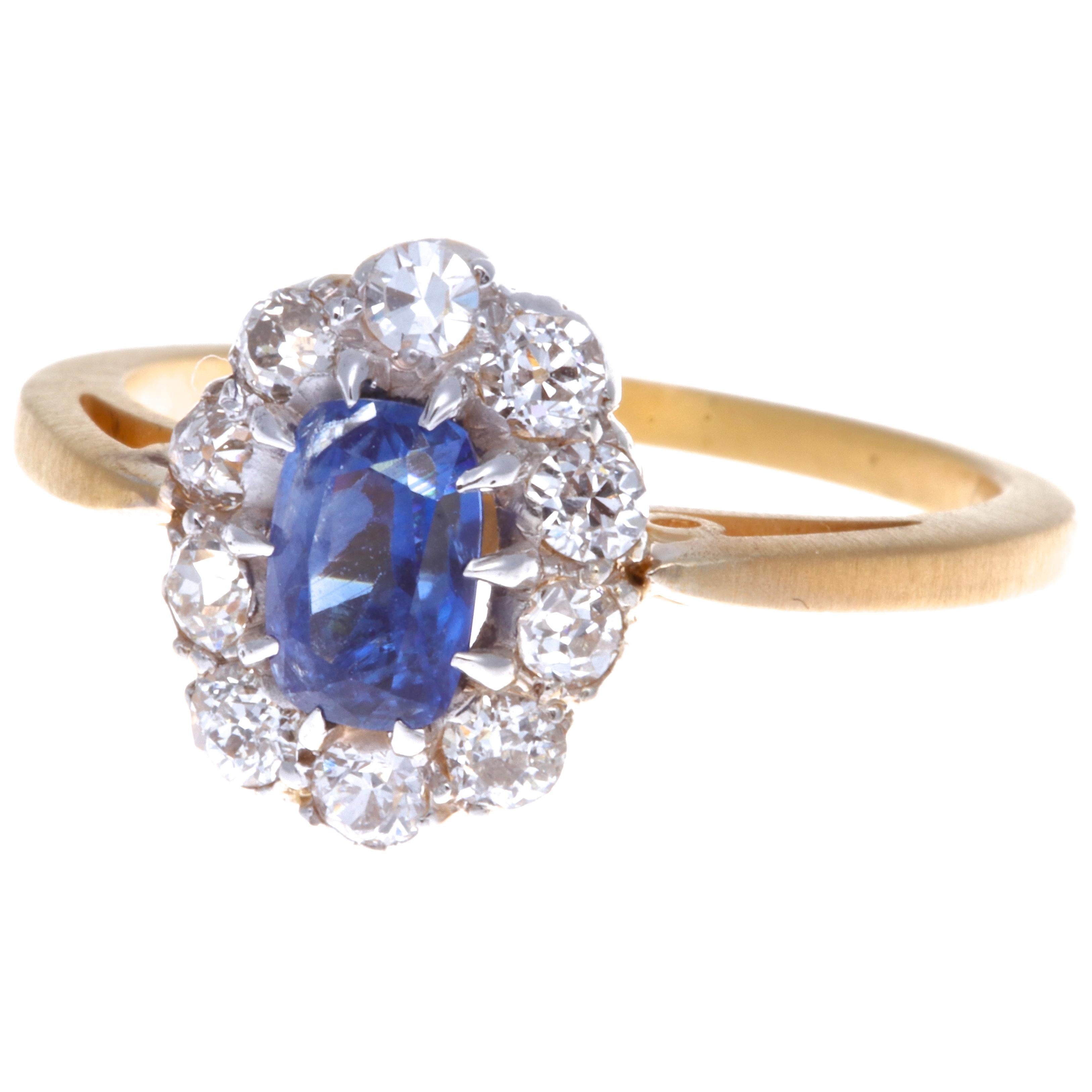The combination of yellow gold and vibrant blue sapphire makes this a royal, timeless accessory. The key feature is the GIA 0.71 carat Kashmir no heat sapphire. Kashmir sapphires are known for their vivid, velvety cornflower blue. The color has been