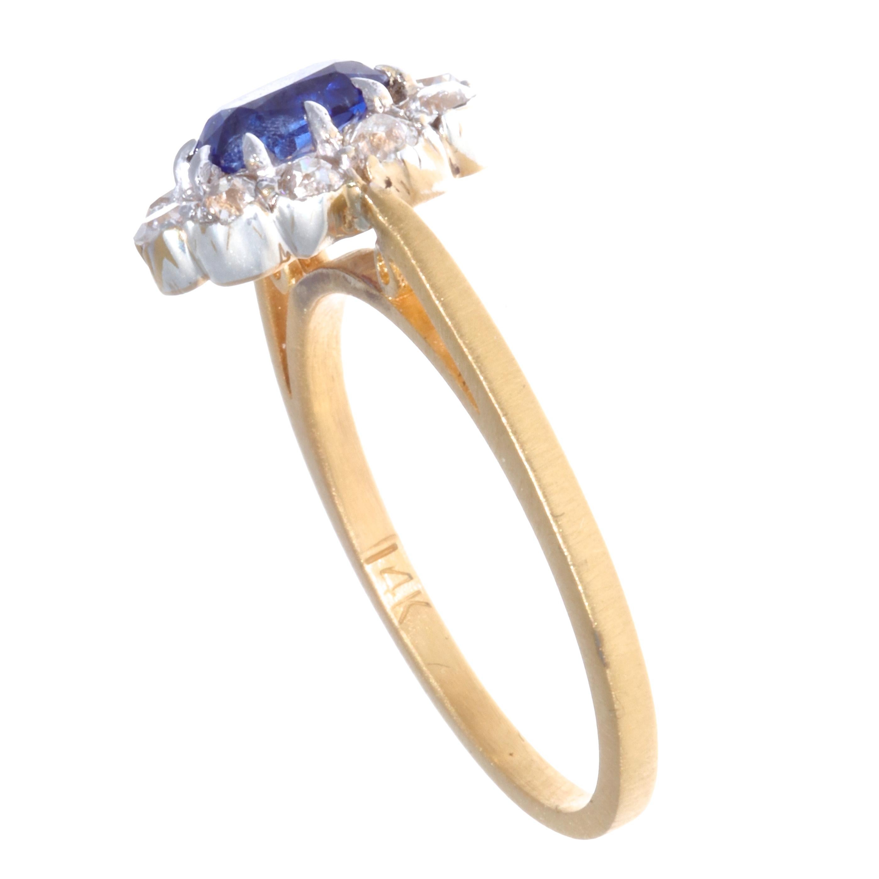 Antique Cushion Cut Victorian GIA 0.71 Carat Kashmir No Heat Sapphire Diamond 14 Karat Gold Ring