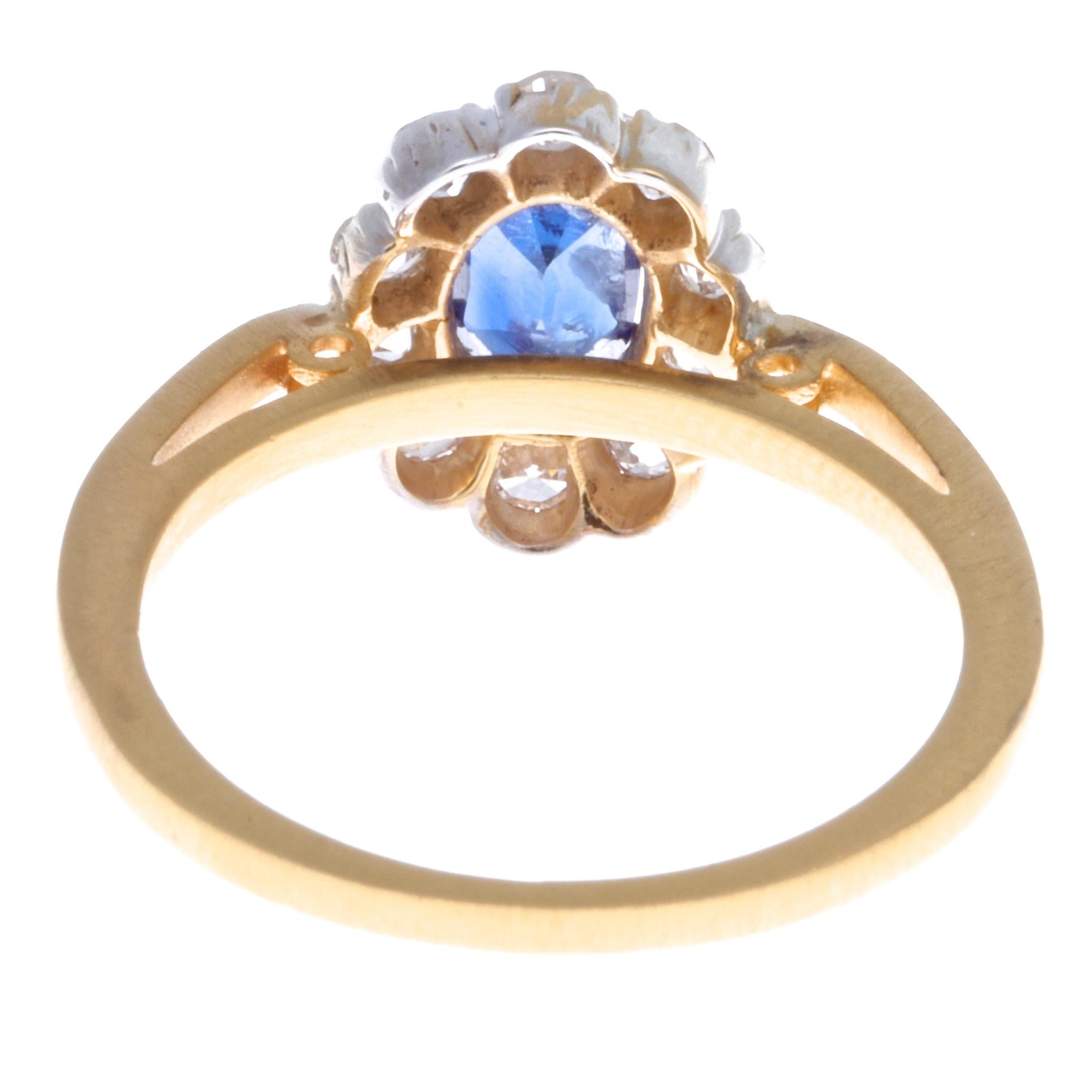 Women's Victorian GIA 0.71 Carat Kashmir No Heat Sapphire Diamond 14 Karat Gold Ring