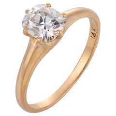 Victorian GIA 0.91 carat diamond 14k yellow gold solitaire engagement ring