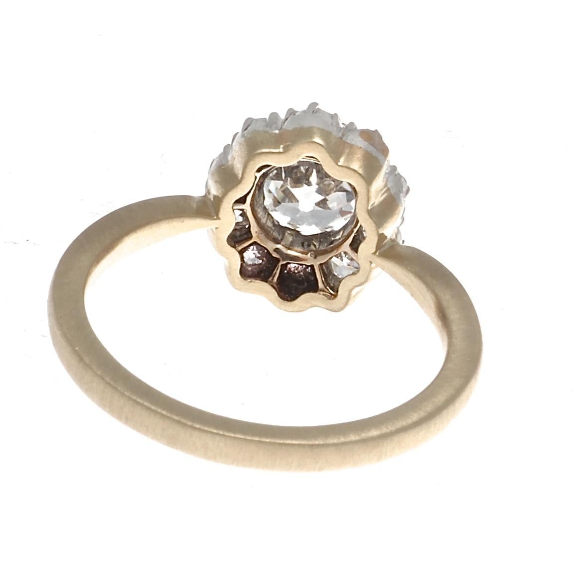 Women's Victorian GIA 0.99 Carat Old Mine Cut Diamond Gold Engagement Ring