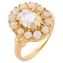 Anello vittoriano GIA da 1,00 carati con diamante opale tagliato a cuscino in oro giallo 18k