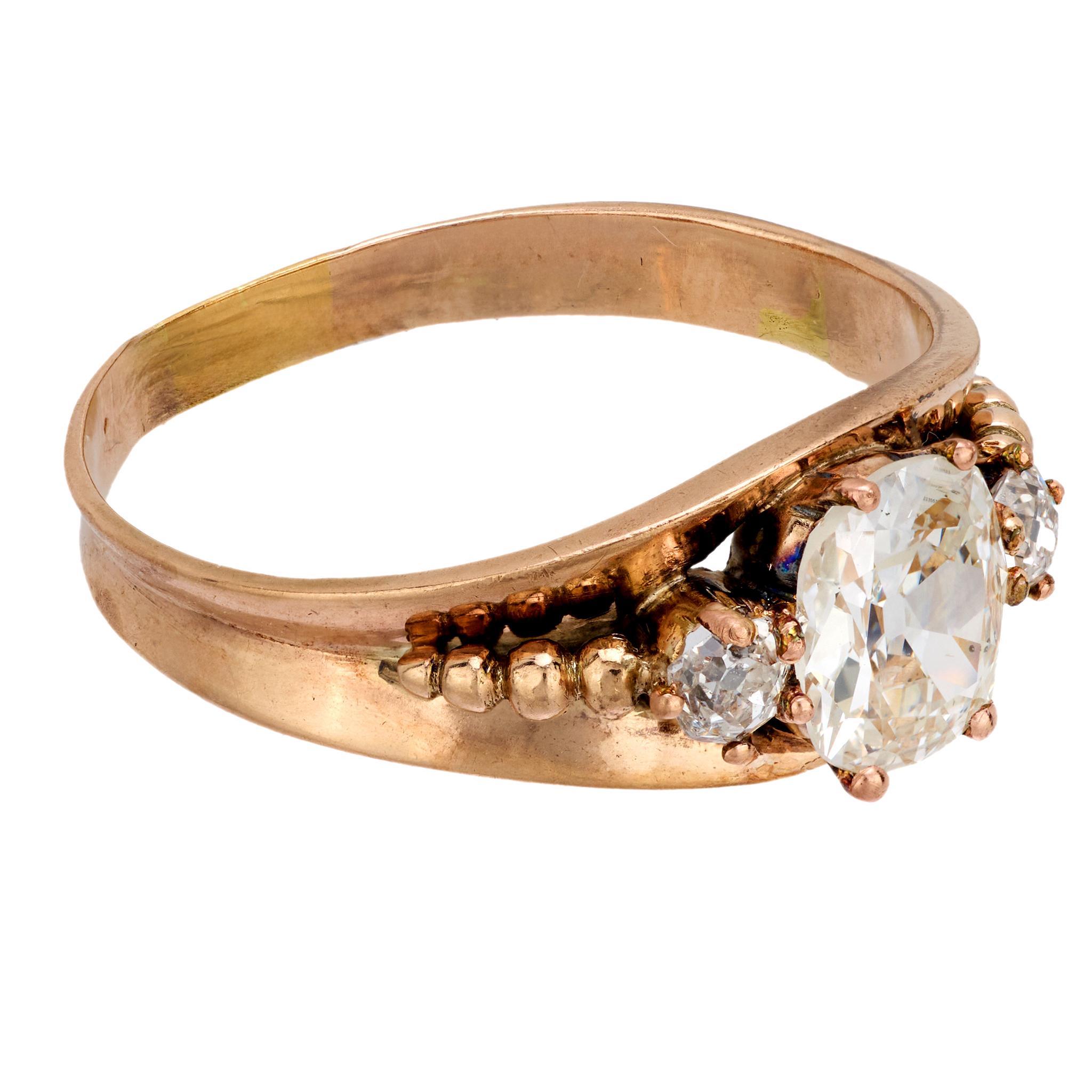 Old Mine Cut Victorian GIA 1.00 carat old mine diamond 10k rose gold ring For Sale