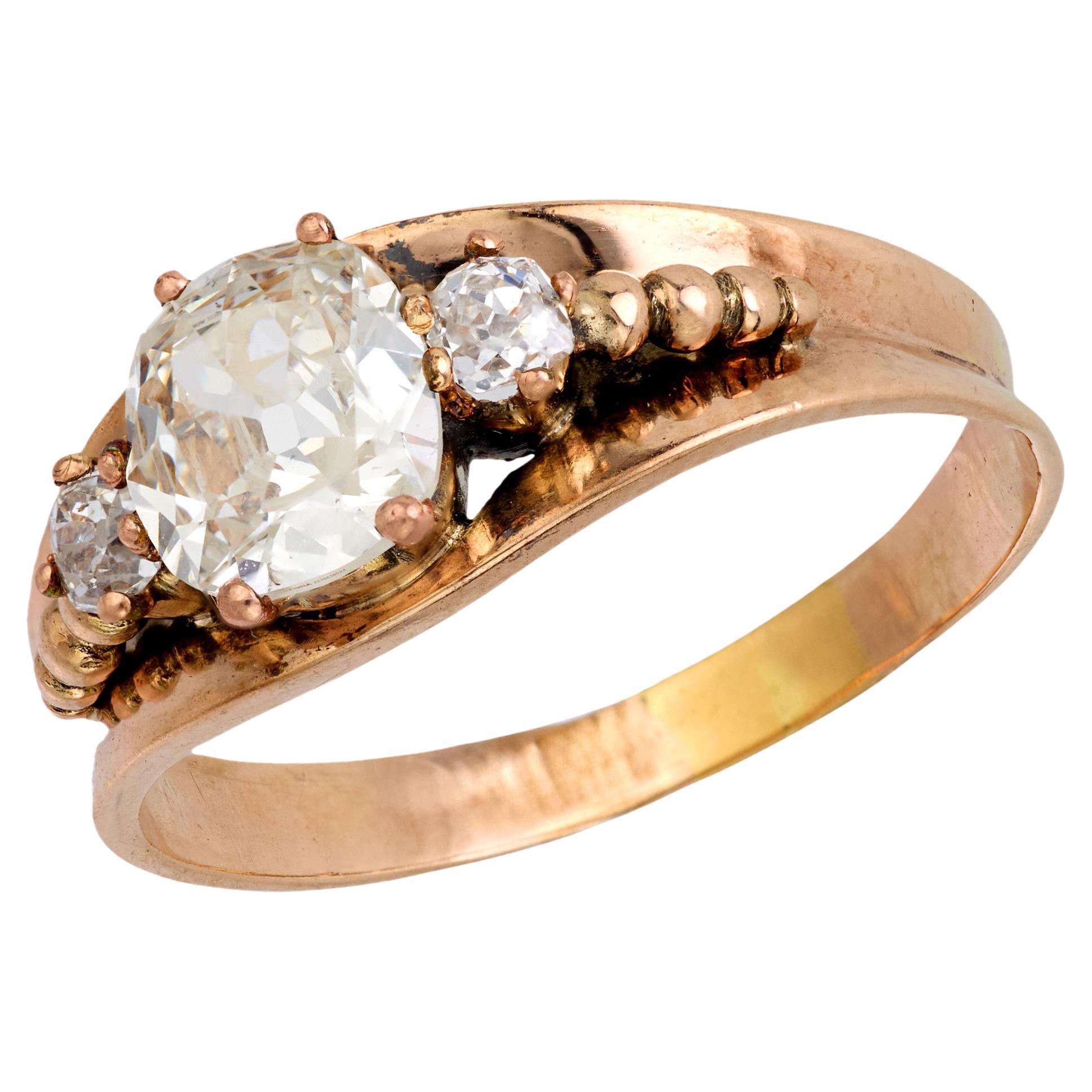 Victorian GIA 1.00 carat old mine diamond 10k rose gold ring