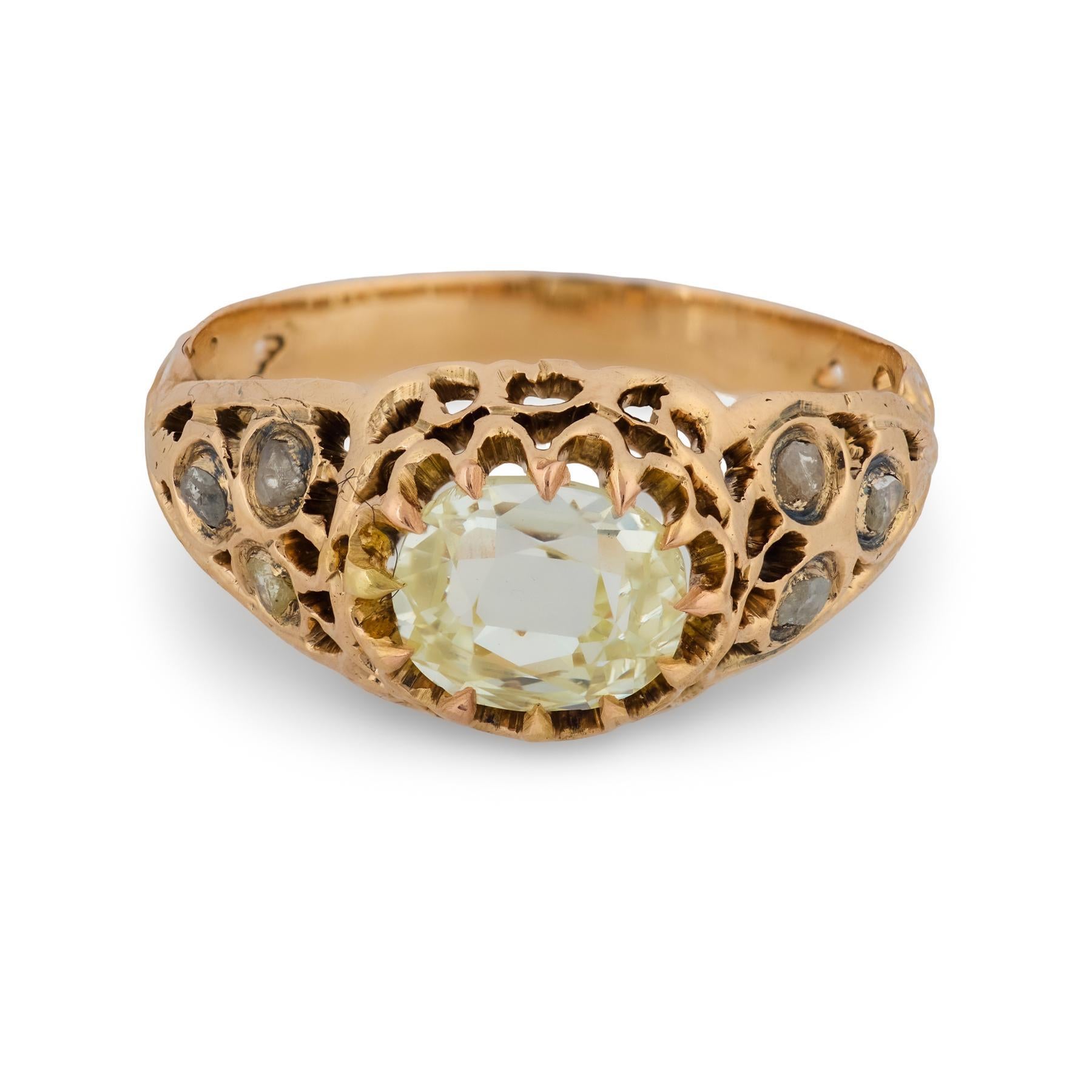 Victorien Bague victorienne en or rose 14k GIA 1,00 carat diamant taille ovale en vente