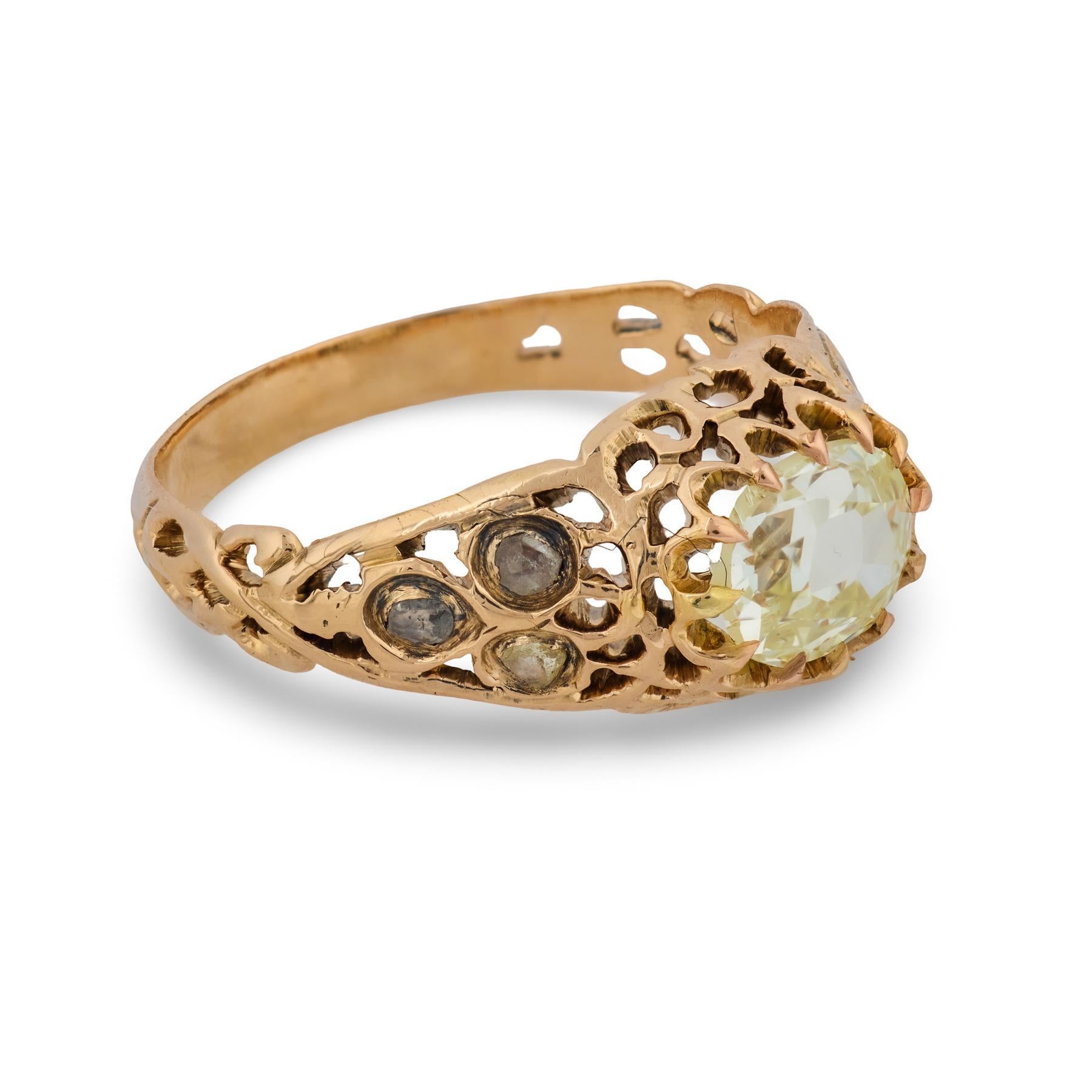 Bague victorienne en or rose 14k GIA 1,00 carat diamant taille ovale Bon état - En vente à Beverly Hills, CA